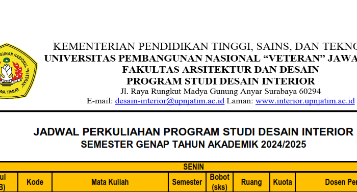 Jadwal Perkuliahan Semester Genap Tahun Akademik 2024/2025