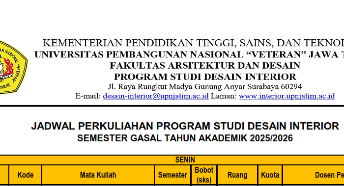 Jadwal Kuliah Semester Gasal Tahun Akademik 2025/2026