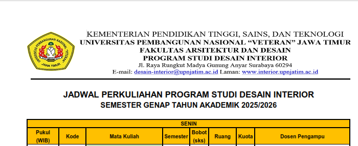 Jadwal Kuliah Semester Genap Tahun Akademik 2025/2026