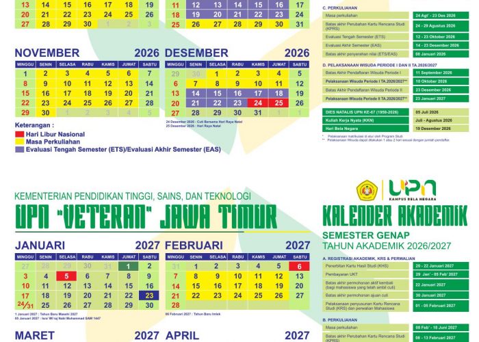 Kalender Akademik Semester Ganjil Tahun Akademik 2026/2027